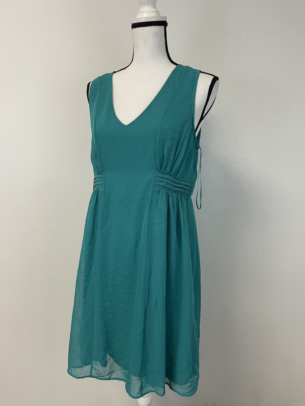 NAFNAF Dress Womens Size 6 A Line Mini Green V Neck Sleeveless Teal N165